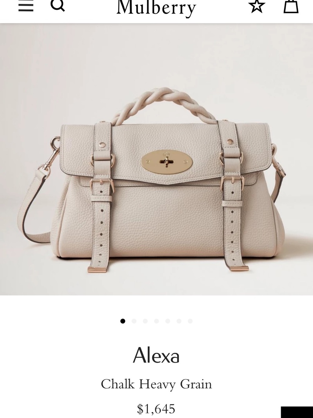 Mulberry Cream Pebble Leather Satchel with Braided Top Handle